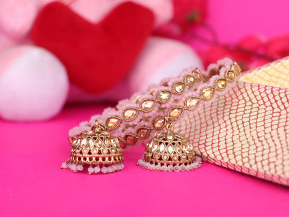 Traditional Kundan Studded Metal Kada with Jhumki for Women (Pack Of 2)