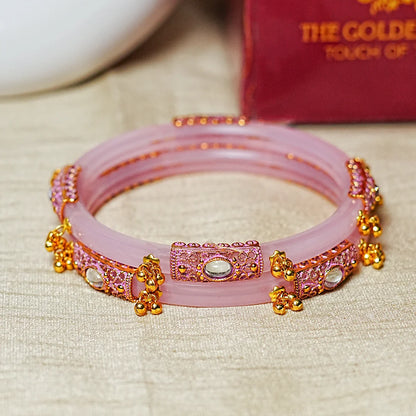 Premium Gold Ball Studded Acrylic Kada for Women (Pack of 2)