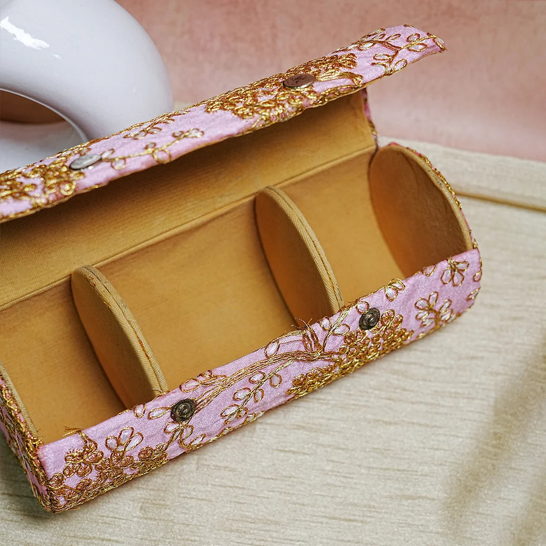 Handcrafted Embroidered Wooden Bangle Storage Box (3 Section)