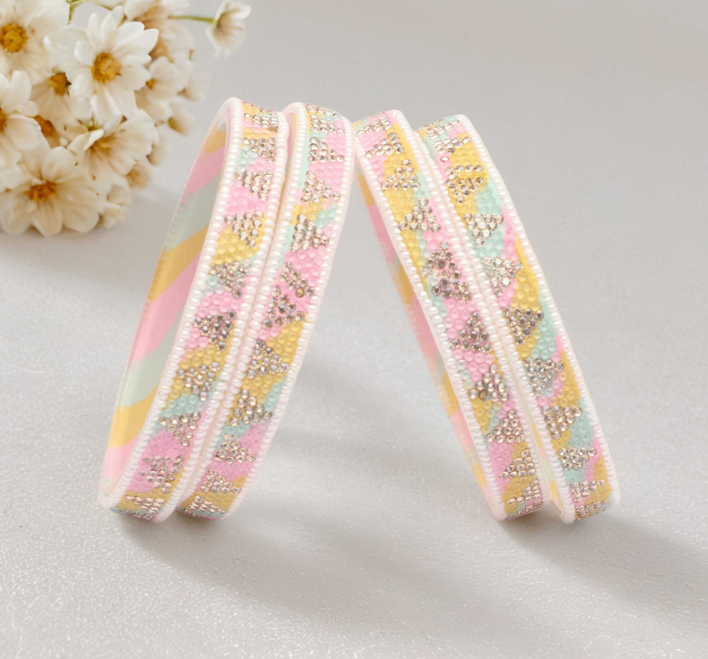 Handmade Multicolor Shade Glass Kada for Women & Girls (Pack of 4)