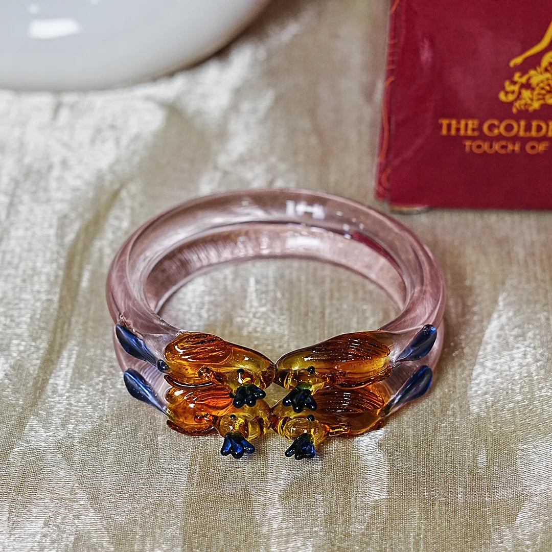 Traditional Peacock Design Glass Kada Bangle for Women & Girls (Pack of 2)