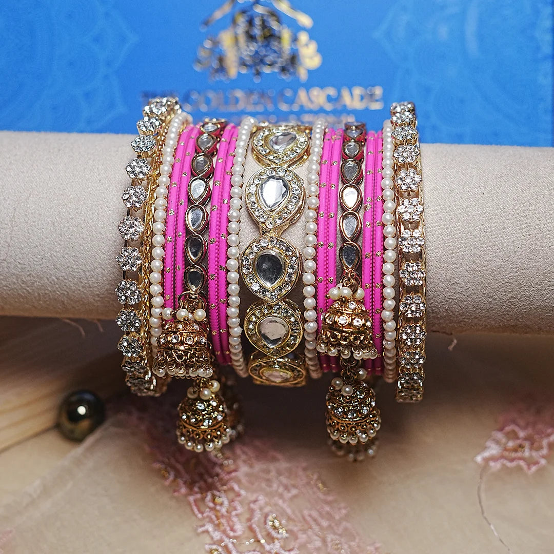 Traditional Bangles Set for Women & Girls | Kundan Work with Jhumki Latkan Kada