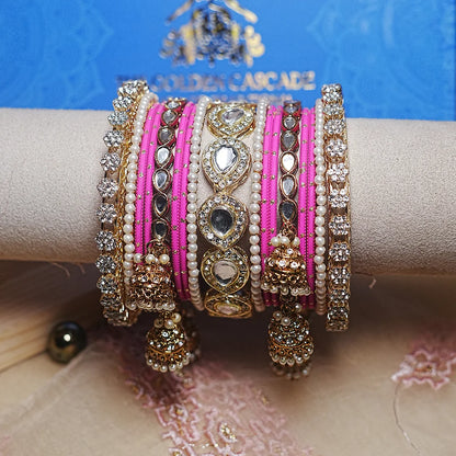 Traditional Bangles Set for Women & Girls | Kundan Work with Jhumki Latkan Kada