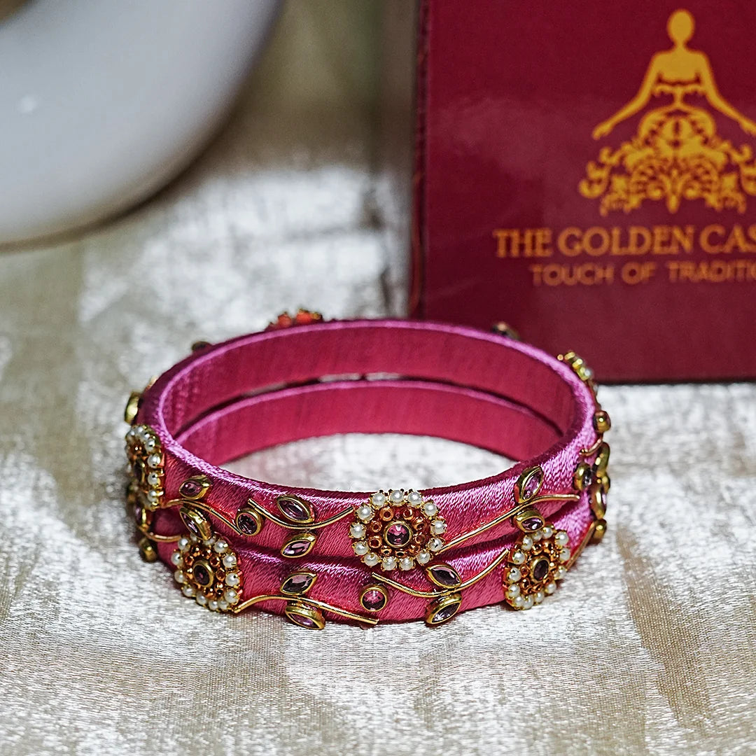 Designer Thread Work Kundan Leaf Style Kada Bangle for Women & Girls (Pack of 2)