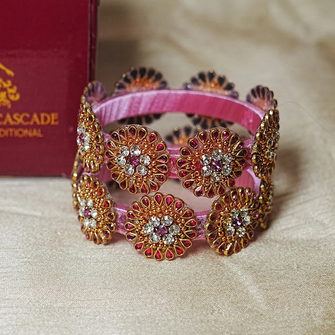 Premium Kundan Work Floral Thread Kada Bangle for Women & Girls (Pack of 2)