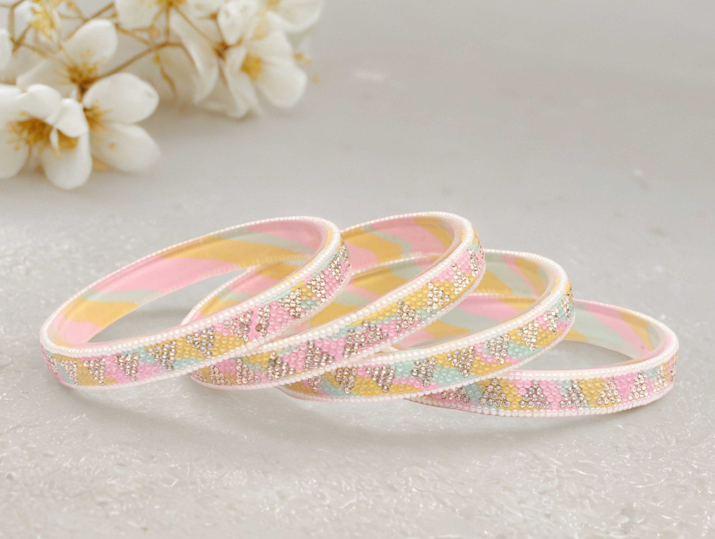 Handmade Multicolor Shade Glass Kada for Women & Girls (Pack of 4)