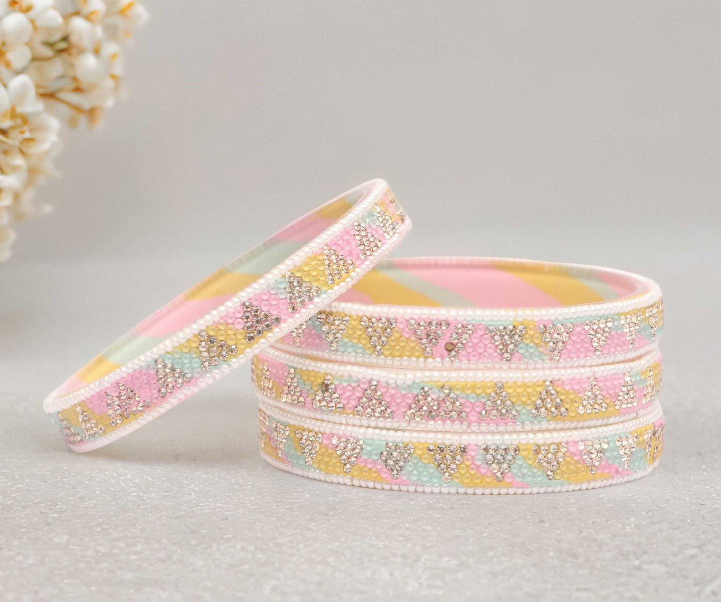 Handmade Multicolor Shade Glass Kada for Women & Girls (Pack of 4)