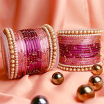 Pink Color Traditional Glass Bangle Set for Women & Girls