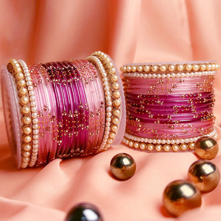Pink Color Traditional Glass Bangle Set for Women & Girls (Both Hands)