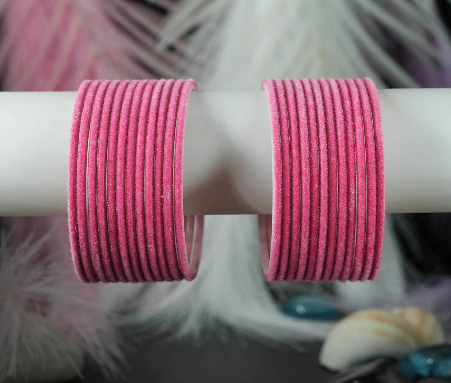 Pink Velvet Metal Bangles for Women & Girls (Pack of 24)