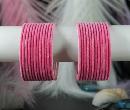 Pink Velvet Metal Bangles for Women & Girls (Pack of 24)
