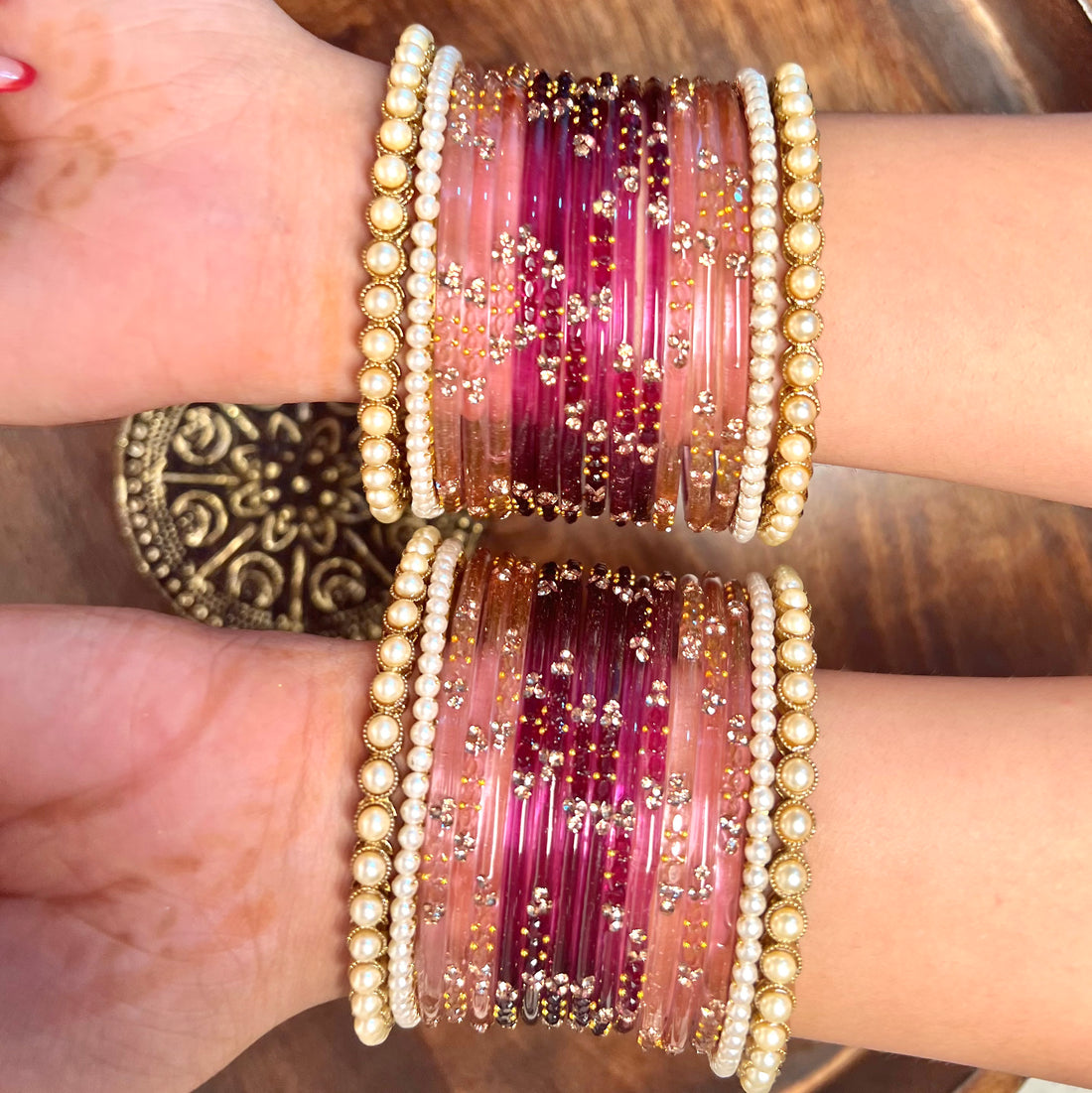 Pink Color Traditional Glass Bangle Set for Women & Girls (Both Hands)