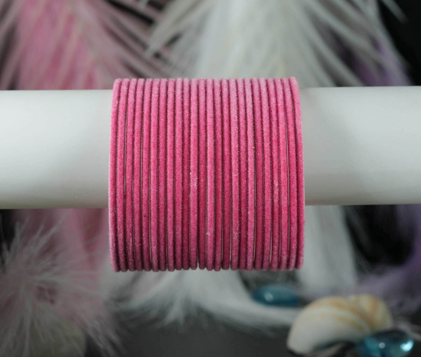 Pink Velvet Metal Bangles for Women & Girls (Pack of 24)