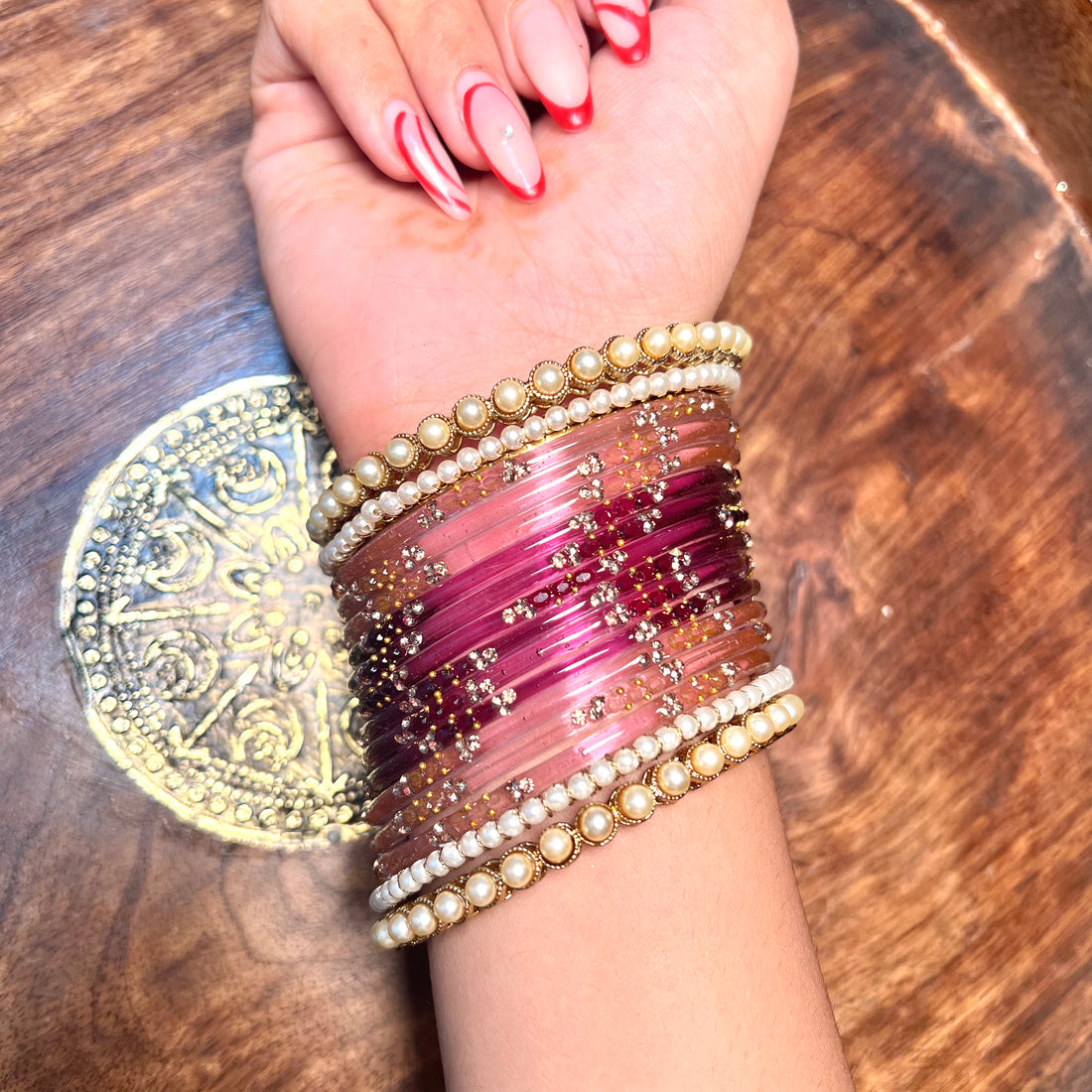 Pink Color Traditional Glass Bangle Set for Women & Girls (Both Hands)