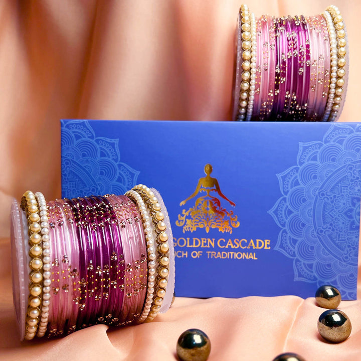 Pink Color Traditional Glass Bangle Set for Women & Girls (Both Hands)