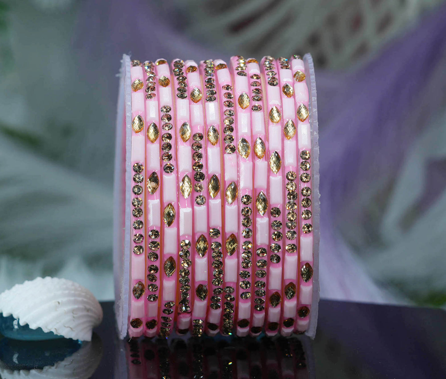 Multiple Color Glass Bangle with Stone Beads Work for Women & Girls (Pack 12 Bangles)