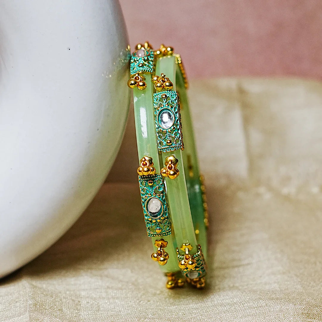 Premium Gold Ball Studded Acrylic Kada for Women (Pack of 2)