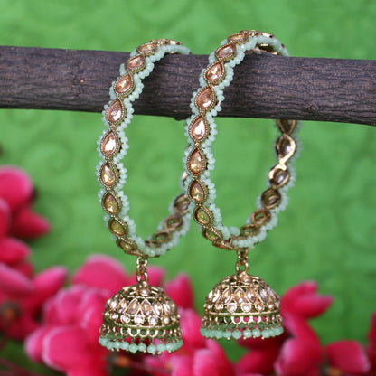 Traditional Kundan Studded Metal Kada with Jhumki for Women (Pack Of 2)