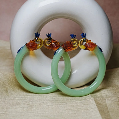 Traditional Peacock Design Glass Kada Bangle for Women & Girls (Pack of 2)