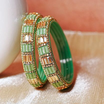 Designer Glass Kada Bangle with Stone & Beads Work for Women & Girls (Pack of 2)