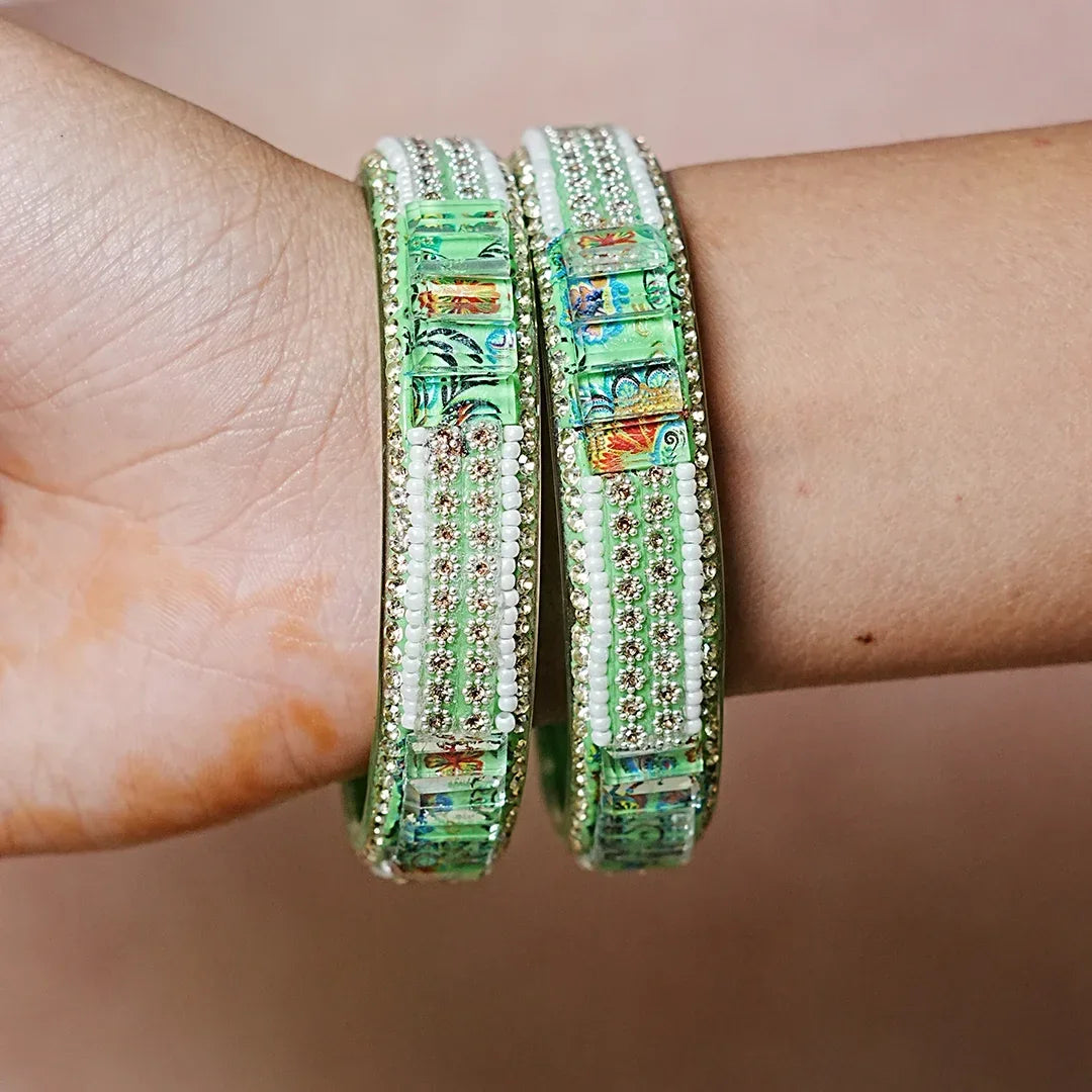 Women’s Glass Kada Bangles (Pack of 2) - The Golden Cascade