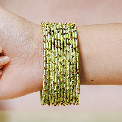 Metal Base with Premium Thread Work Bangles for Women & Girls (Pack of 12 Bangle)