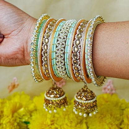 Designer Metal Bangles Set with Jhumki for Women (Both Hands)
