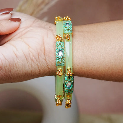 Premium Gold Ball Studded Acrylic Kada for Women (Pack of 2)