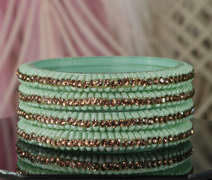 Glass Kada for Women & Girls Beads Studded Bangles for Ladies (Pack of 4 Kada)