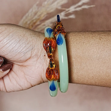 Traditional Peacock Design Glass Kada Bangle for Women & Girls (Pack of 2)