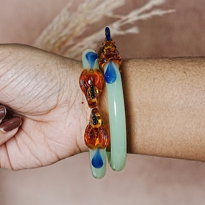 Traditional Peacock Design Glass Kada Bangle for Women & Girls (Pack of 2)