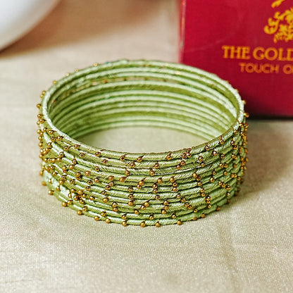 Metal Base with Premium Thread Work Bangles for Women & Girls (Pack of 12 Bangle)