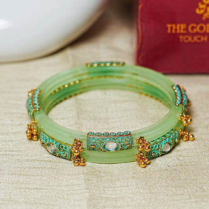 Premium Gold Ball Studded Acrylic Kada for Women (Pack of 2)