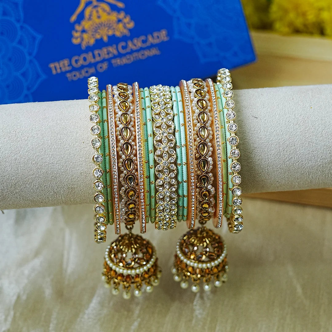Designer Metal Bangles Set with Jhumki for Women (Both Hands)