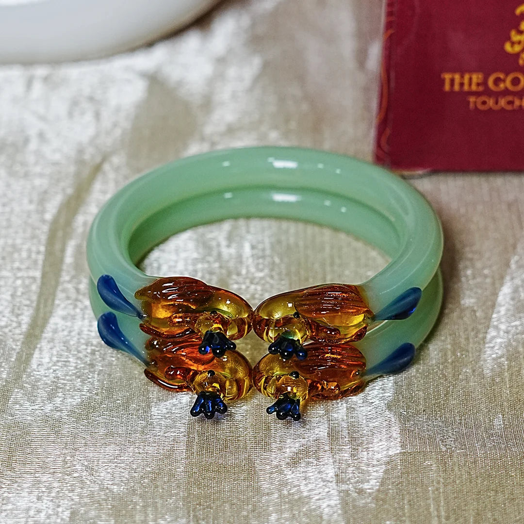 Traditional Peacock Design Glass Kada Bangle for Women & Girls (Pack of 2)