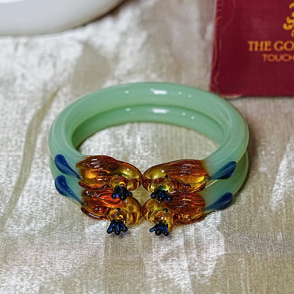 Traditional Peacock Design Glass Kada Bangle for Women & Girls (Pack of 2)