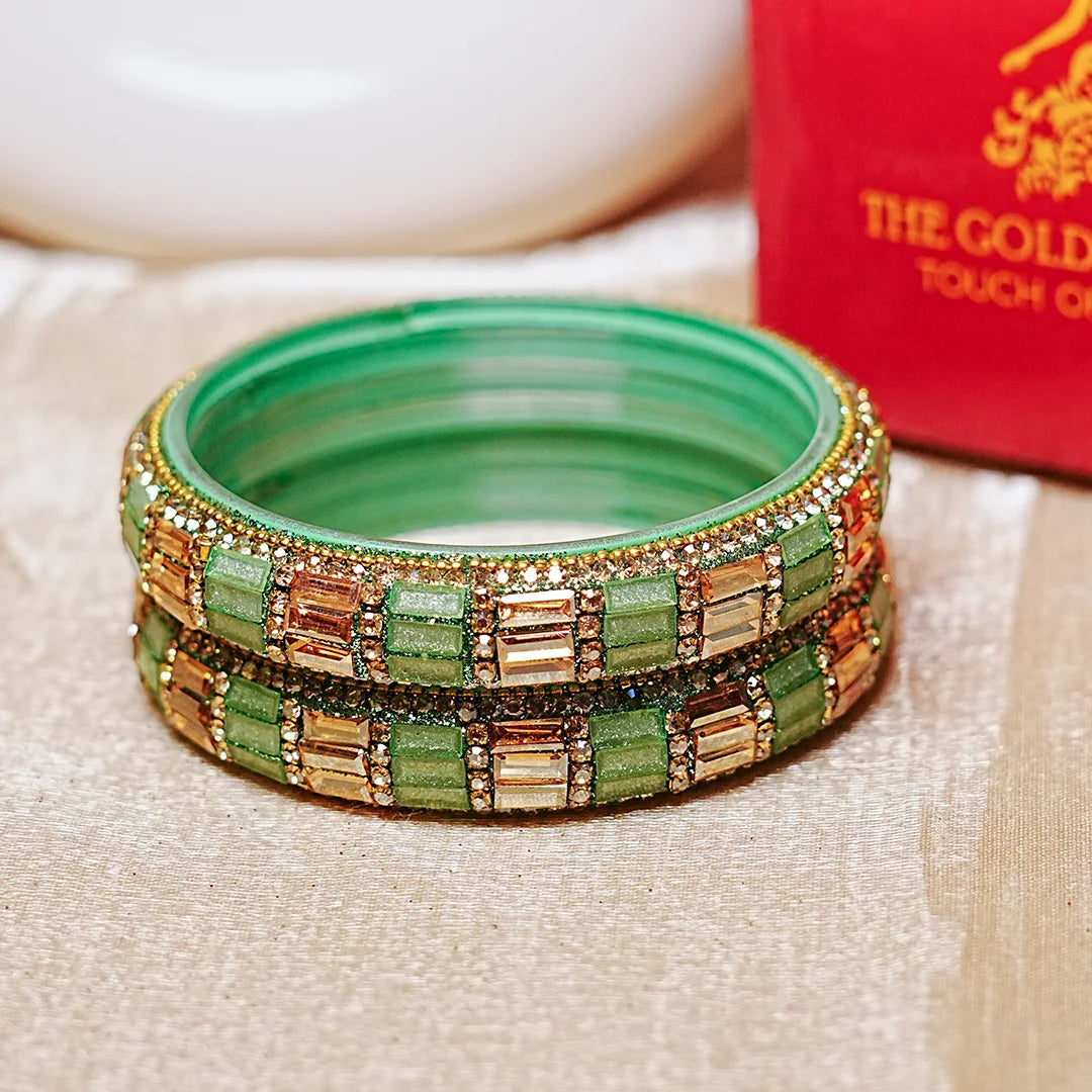 Designer Glass Kada Bangle with Stone & Beads Work for Women & Girls (Pack of 2)