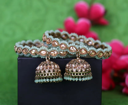 Traditional Kundan Studded Metal Kada with Jhumki for Women (Pack Of 2)