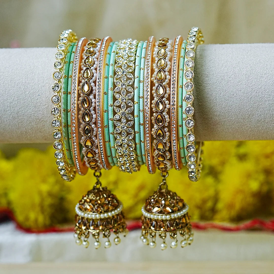 Designer Metal Bangles Set with Jhumki for Women (Both Hands)