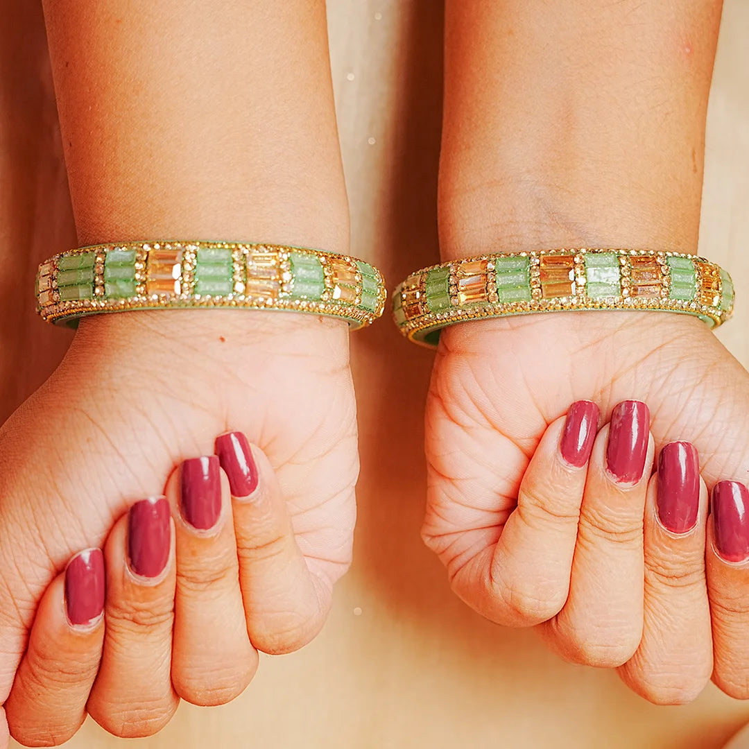 Designer Glass Kada Bangle with Stone & Beads Work for Women & Girls (Pack of 2)