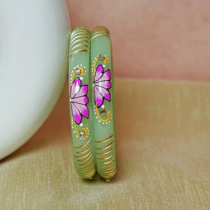 Handcrafted Lotus Printed Pattern Glass Kada for Women (Pack of 2)