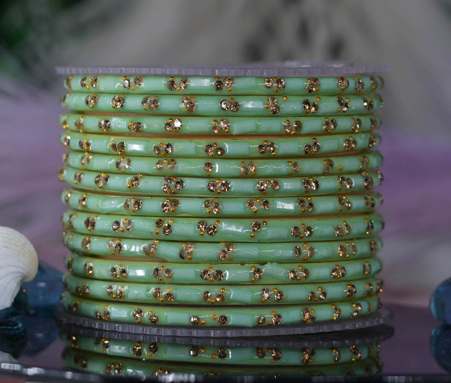 Multiple Color Glass Bangles with Beads Studded for Women & Girls (Pack of 12 Bangles)