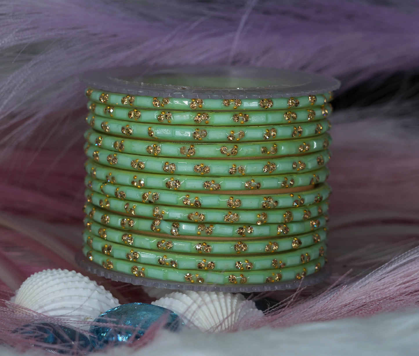 Multiple Color Glass Bangles with Beads Studded for Women & Girls (Pack of 12 Bangles)