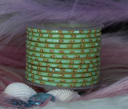 Multiple Color Glass Bangles with Beads Studded for Women & Girls (Pack of 12 Bangles)