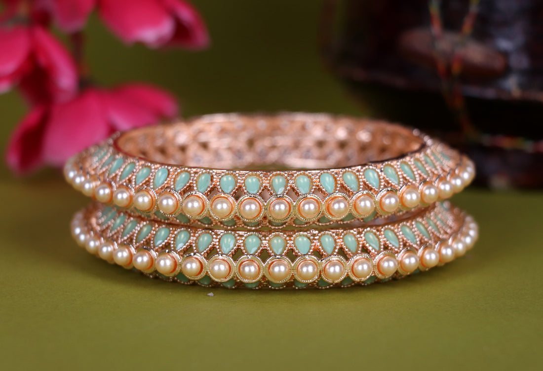 Multiple Color Metal Kada with Rose Gold Plated Pearl & Kundan Studded | Traditional Indian Jewelry for Women & Girls