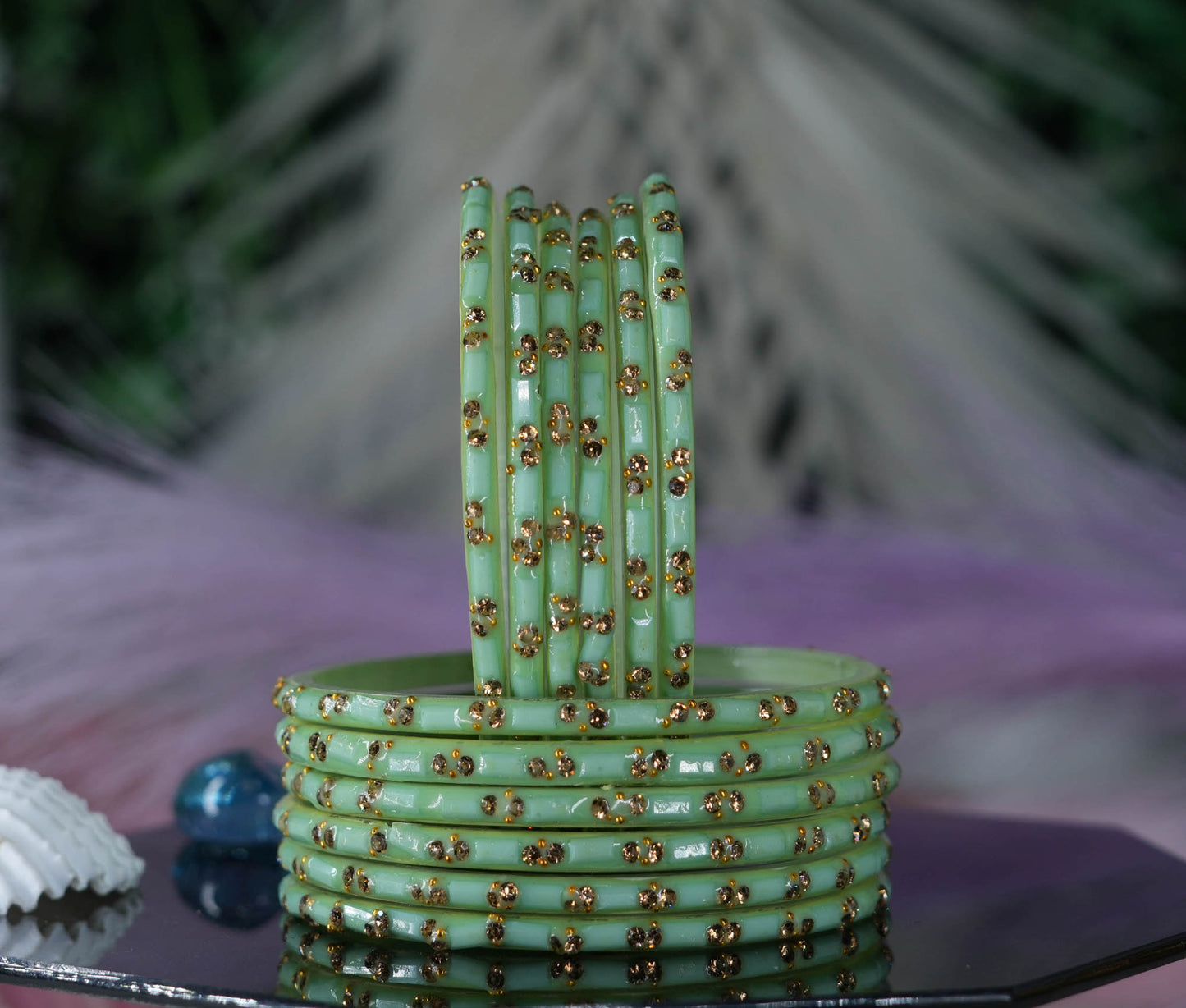 Multiple Color Glass Bangles with Beads Studded for Women & Girls (Pack of 12 Bangles)