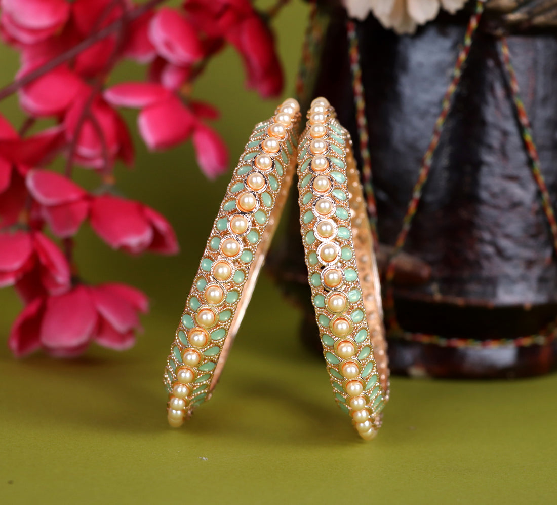 Multiple Color Metal Kada with Rose Gold Plated Pearl & Kundan Studded | Traditional Indian Jewelry for Women & Girls