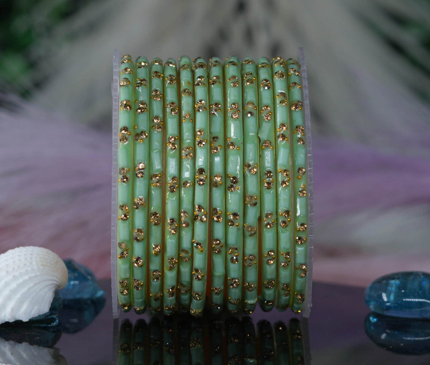 Multiple Color Glass Bangles with Beads Studded for Women & Girls (Pack of 12 Bangles)
