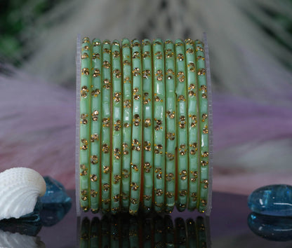 Multiple Color Glass Bangles with Beads Studded for Women & Girls (Pack of 12 Bangles)