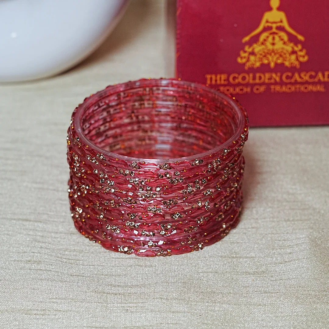 Designer Beads Work Glass Bangles for Women (Pack of 12 Bangle)
